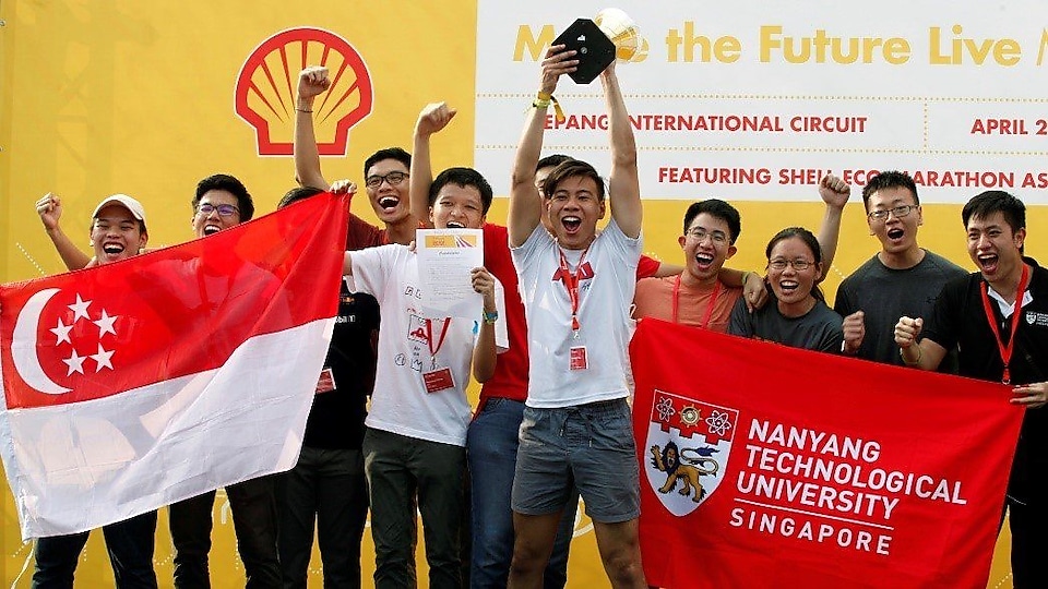 Nanyang Technological University receiving their award for the first spot in the Drivers’ World Championship Asia qualifier