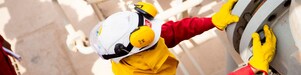 Worker wearing safety mask and gloves