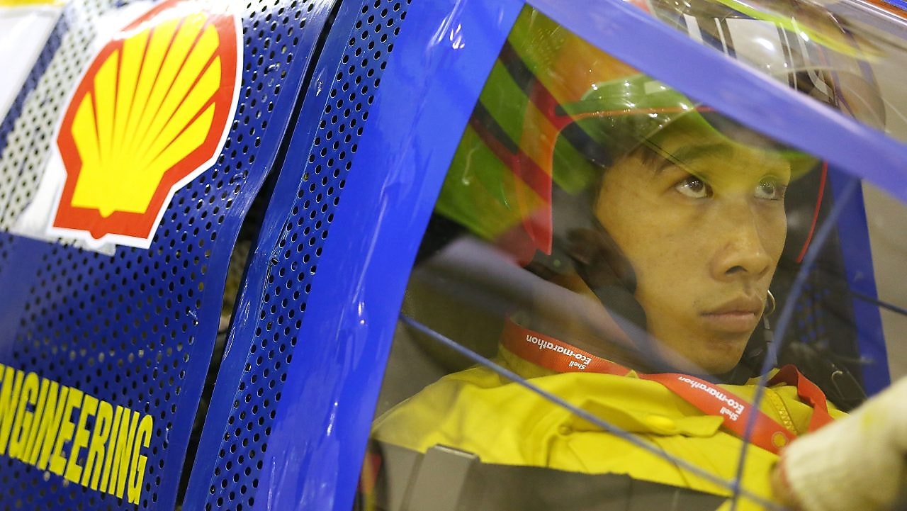 Student driver in an eco car