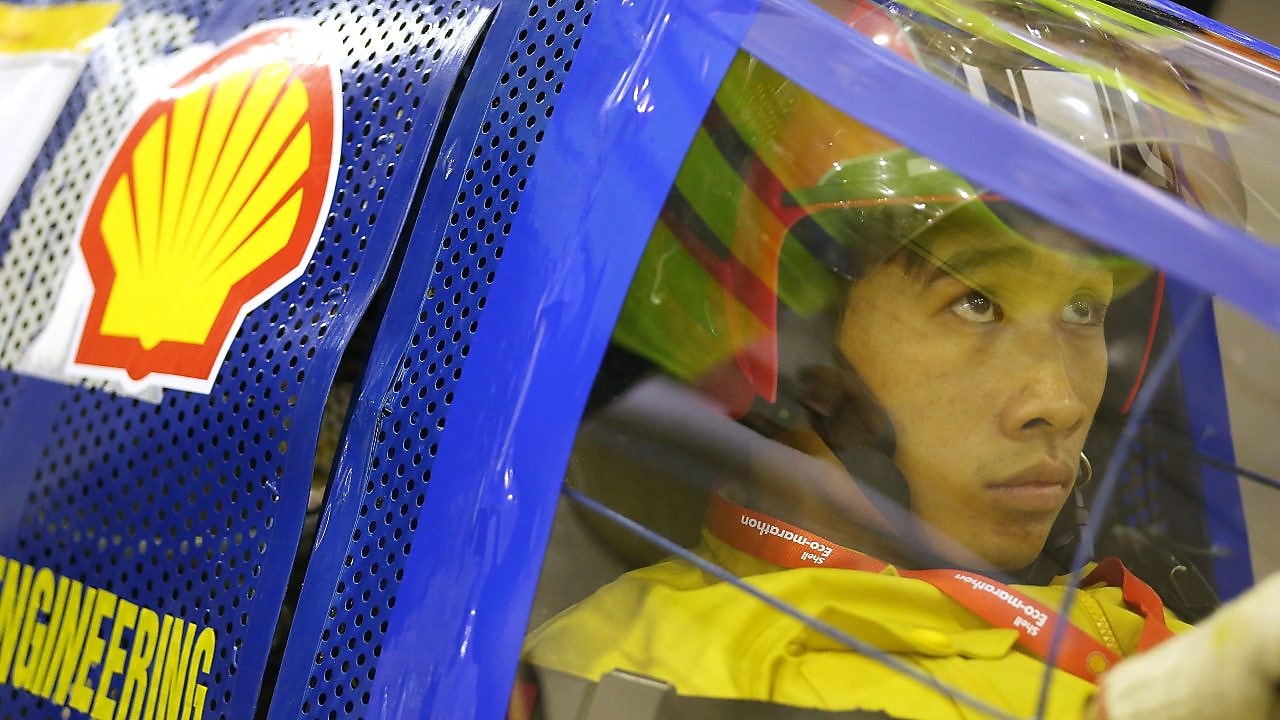 Student driver in an eco car