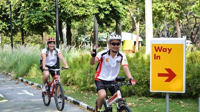 Cyclists giving a candid shot at the end of the cycling event.
