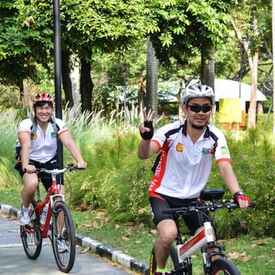 Cyclists giving a candid shot at the end of the cycling event.