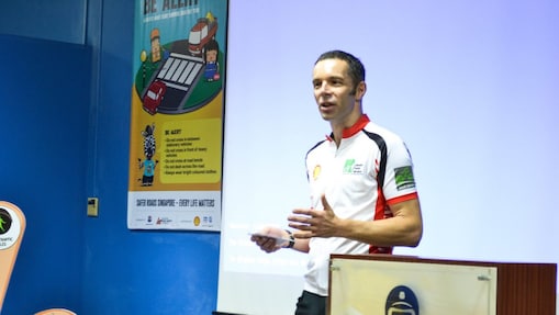 Stephen Fowler, General Manager of SJI, giving a speech to cyclists