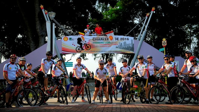 Cyclists getting ready and raring to start cycling