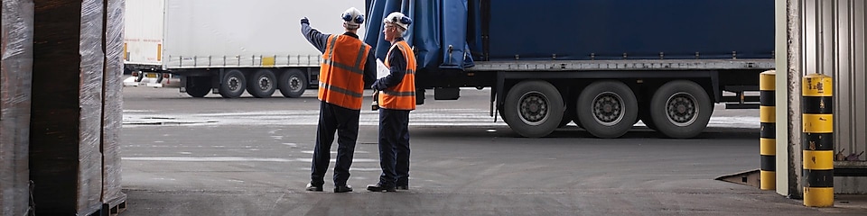 workers standing near trucks