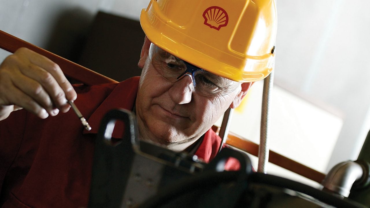 shell worker with helmet