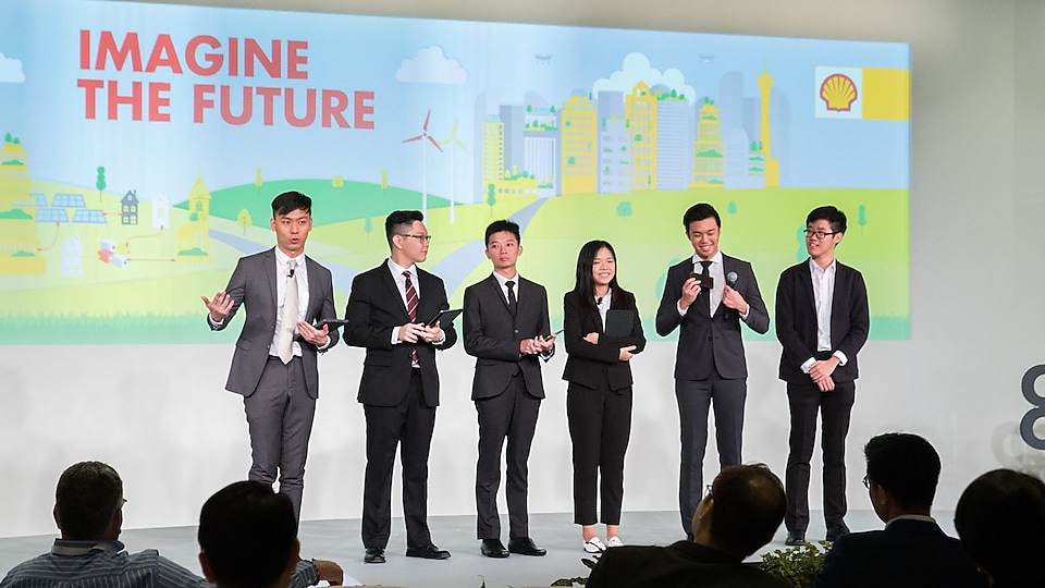 The Singapore national team from Nanyang Technological University sharing their scenarios of two possible futures at the Powering Progress Together Forum.