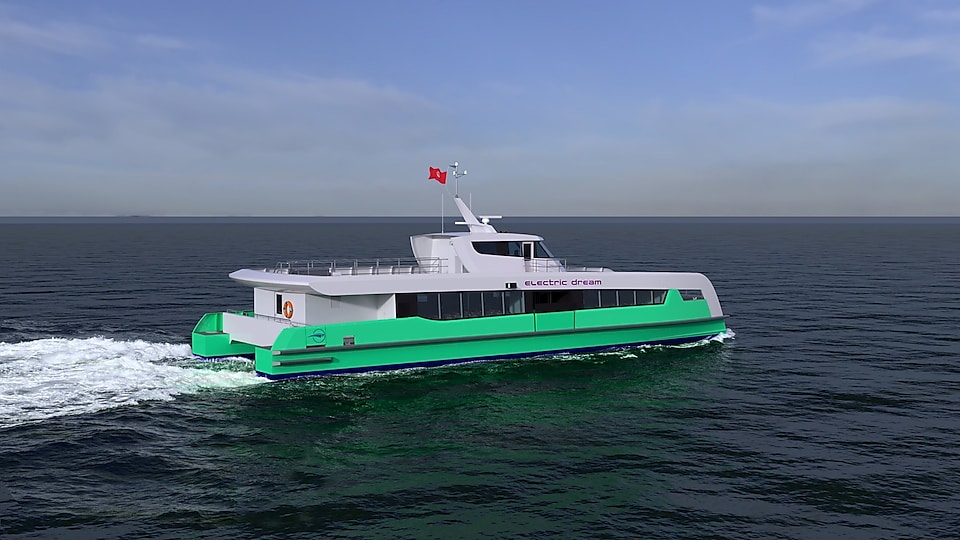 Artist's impression of Shell Bukom electric ferry side view