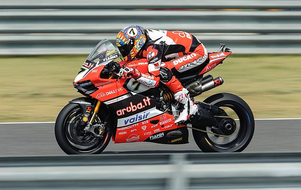 Ducati rider racing on a straight in the superbike world championship