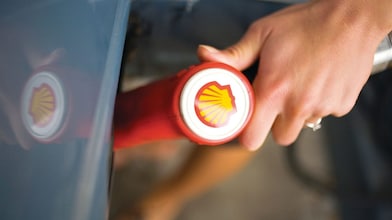 Close-up of Shell pump used to fuel car