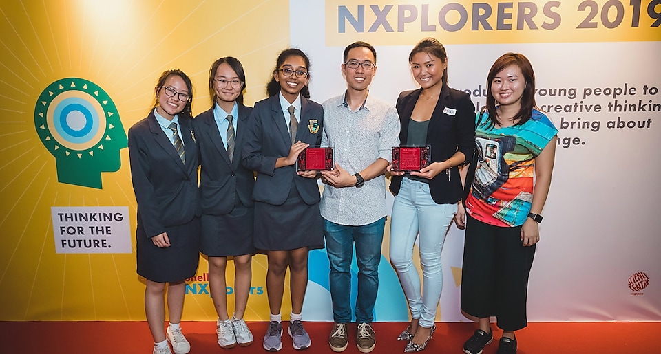Vivien (second from right) with her Shell Nxplorers mentees, who she described as “three talented, ambitious young ladies” from Cedar Girl’s Secondary School